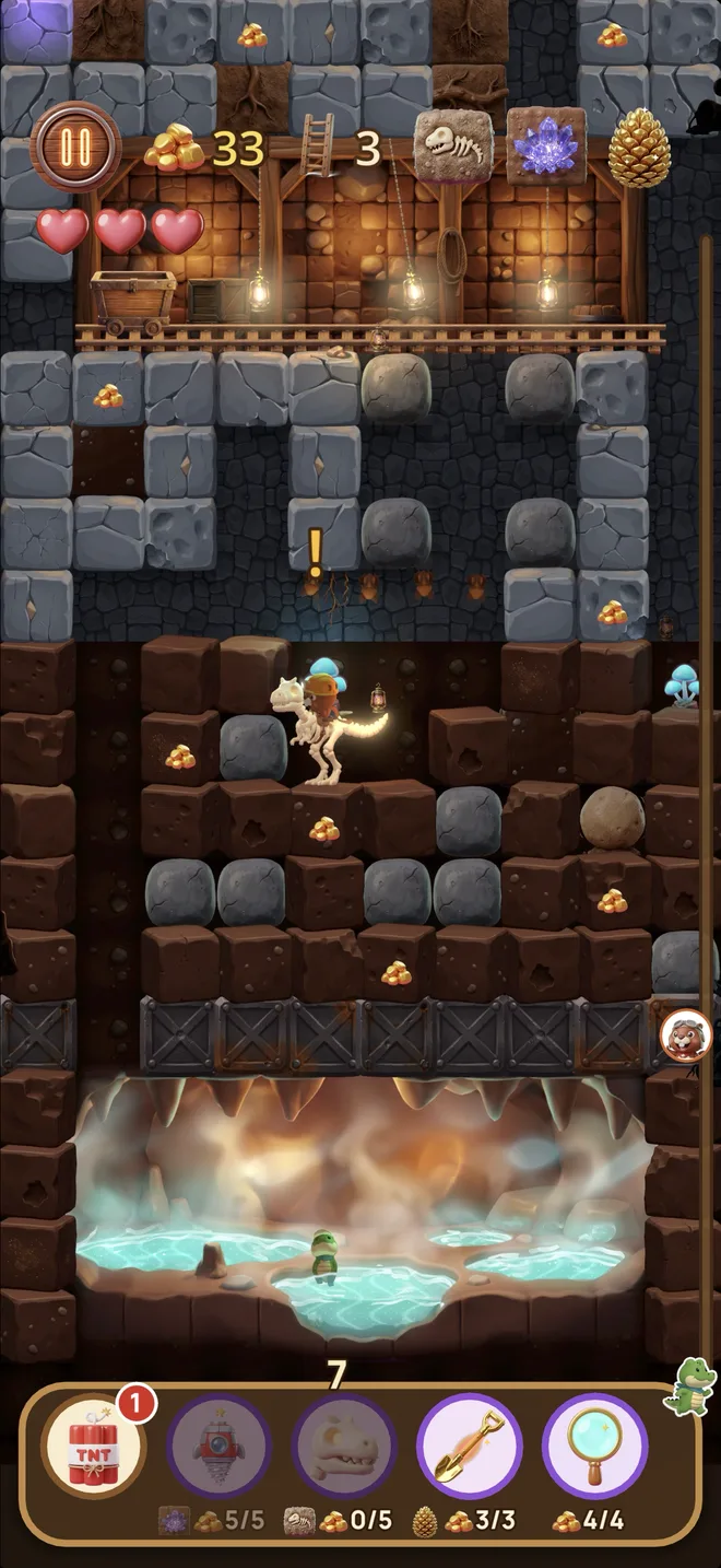 Bucky rides a dinosaur skeleton deep underground above the hot-springs cave