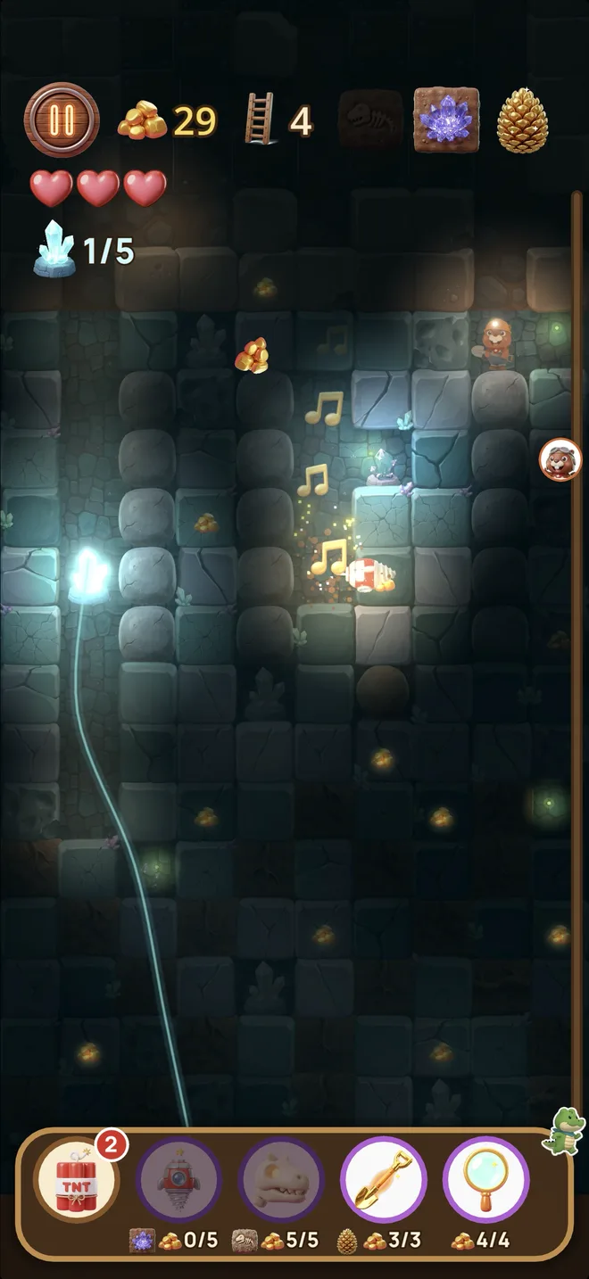 Bucky drills through rock in the crystal cave, chasing gold